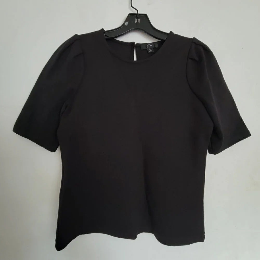 J. Crew Puff Sleeve Pointe Top Blouse Keyhole Back Black Style AE781 Size XS